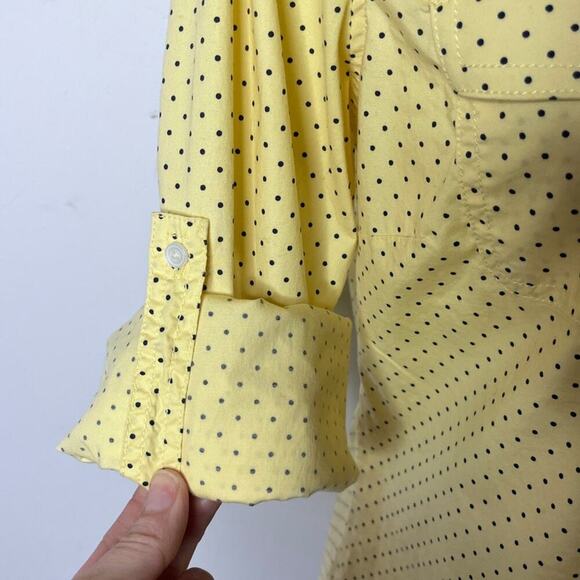 L.L. Bean Women's Button Up Shirt S Yellow Polka Dot Roll Tab Long Sleeve Fitted - Picture 4 of 7